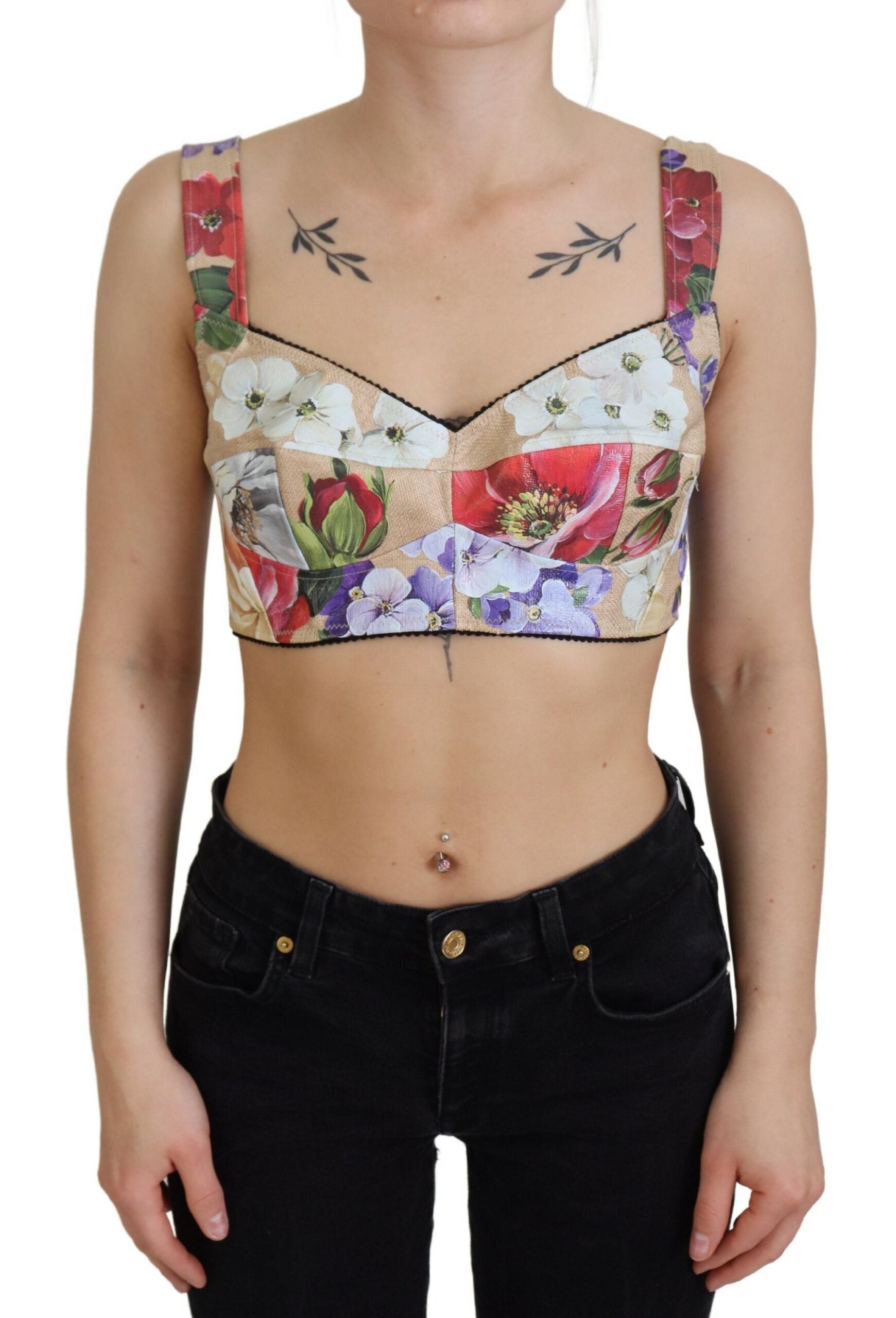 Dolce & Gabbana Multicolor Floral Cropped Bustier Korsett Top