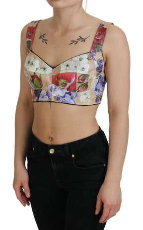 Dolce & Gabbana Multicolor Floral Cropped Bustier Korsett Top