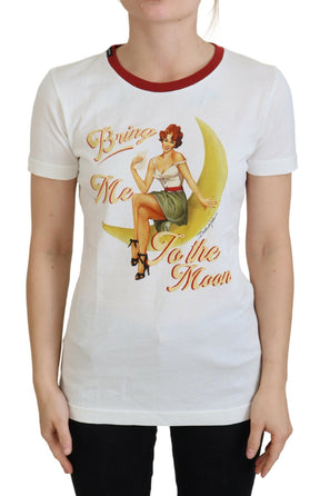 Dolce & Gabbana Weißes bedrucktes Pullover-Top mit kurzen Ärmeln