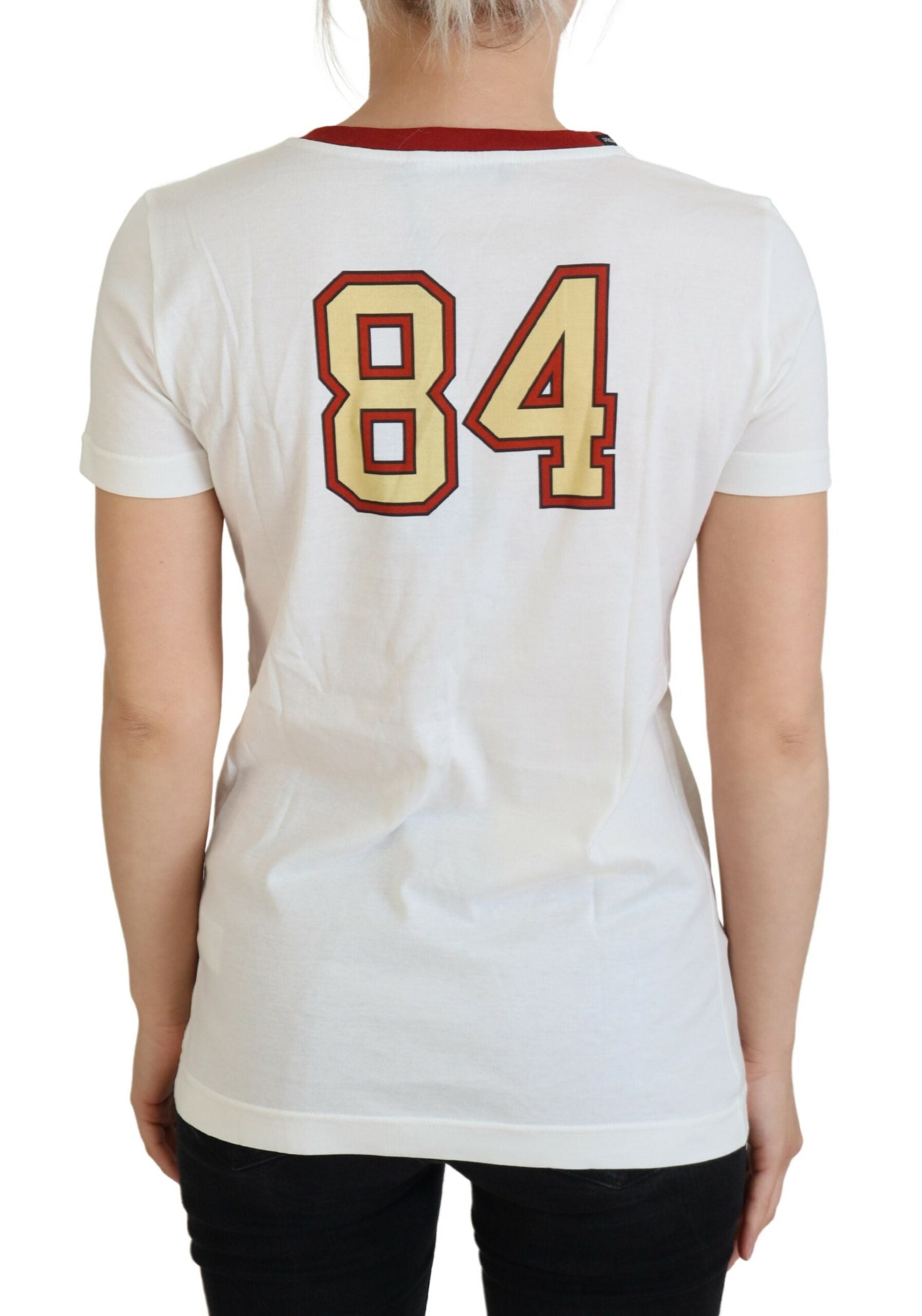 Dolce & Gabbana Weißes bedrucktes Pullover-Top mit kurzen Ärmeln