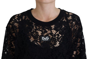 Dolce & Gabbana Schwarzes Shift-Minikleid aus Baumwolle mit floraler Spitze