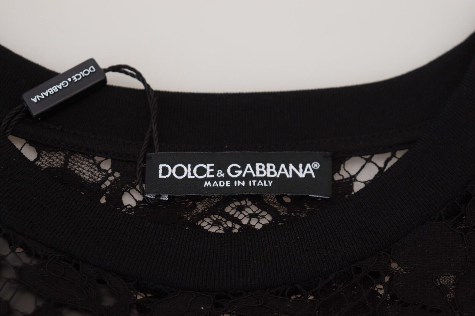 Dolce & Gabbana Schwarzes Shift-Minikleid aus Baumwolle mit floraler Spitze