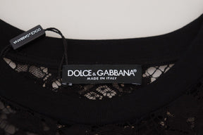 Dolce & Gabbana Schwarzes Shift-Minikleid aus Baumwolle mit floraler Spitze