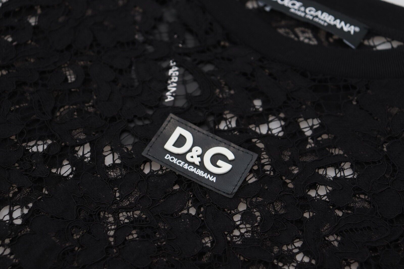 Dolce & Gabbana Schwarzes Shift-Minikleid aus Baumwolle mit floraler Spitze