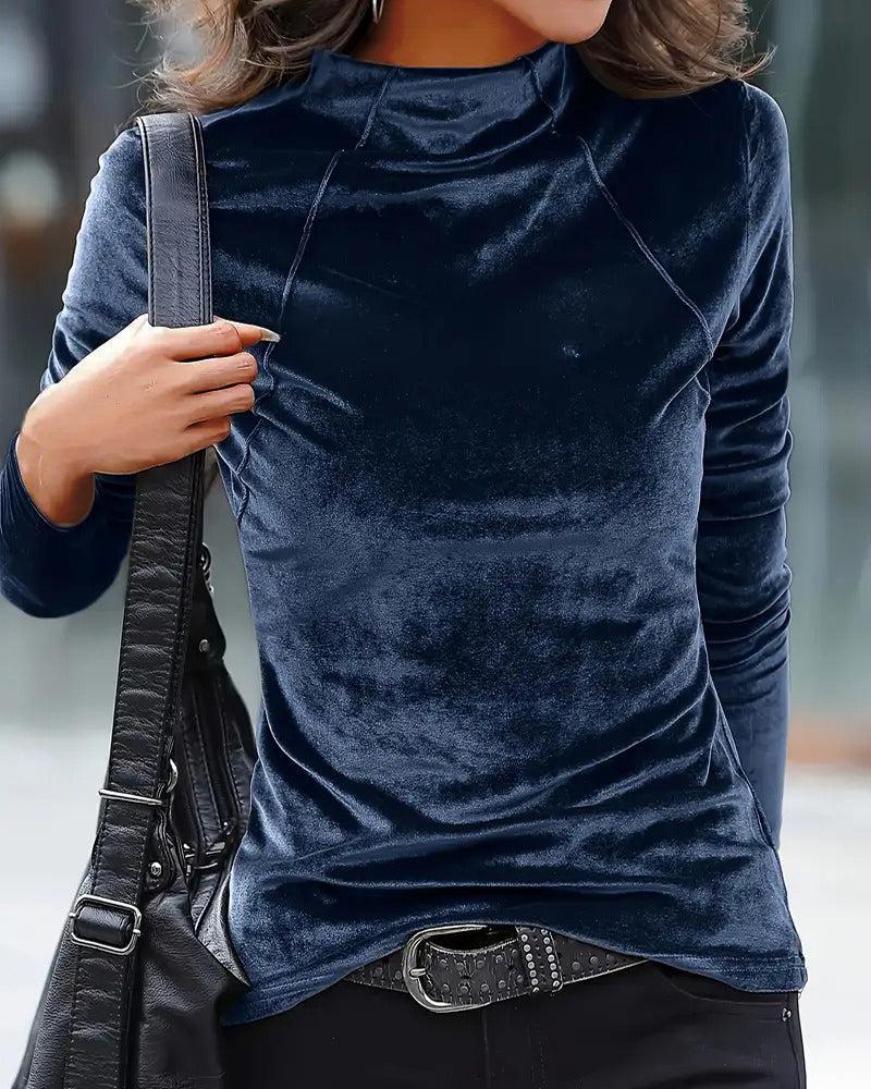 Luxus Samt-Top in Navy für stilvolle Herbsttage und elegante Abende