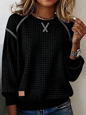 Kuscheliges Waffle Sweatshirt Schwarz – Winter Basic Damen