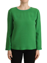 Armani Grüner Seidenpullover mit langen Ärmeln und Rundhalsausschnitt