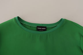 Armani Grüner Seidenpullover mit langen Ärmeln und Rundhalsausschnitt