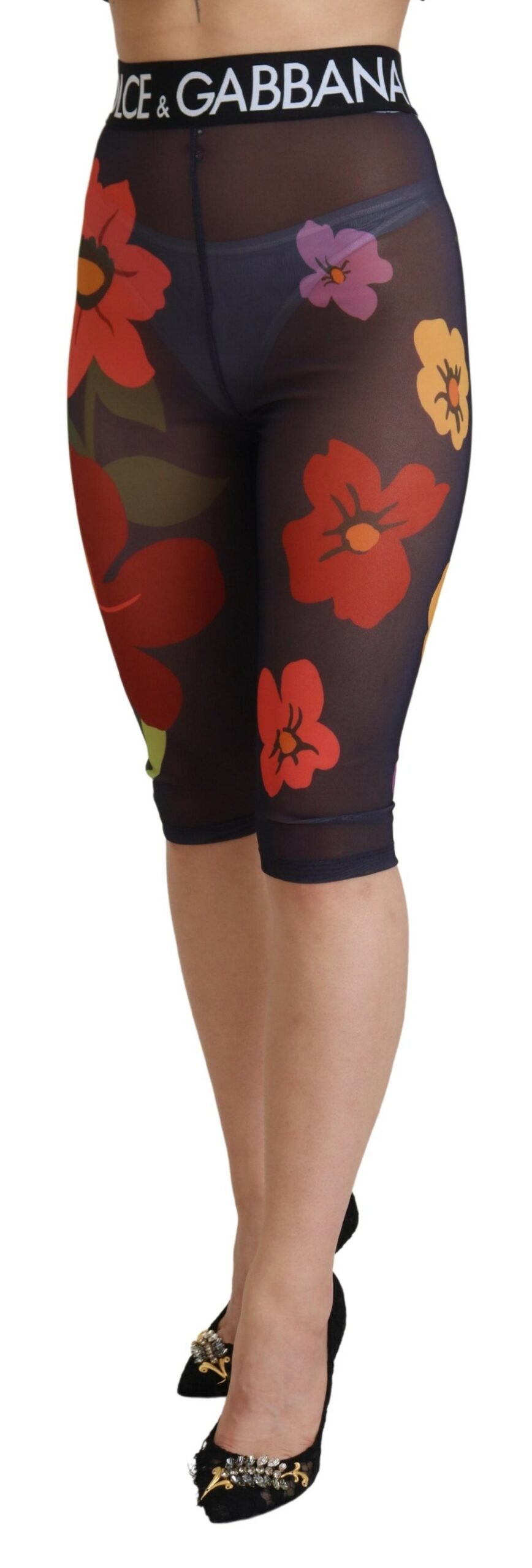 Dolce & Gabbana Schwarze Leggings mit Blumenmuster und Stretch-Taille