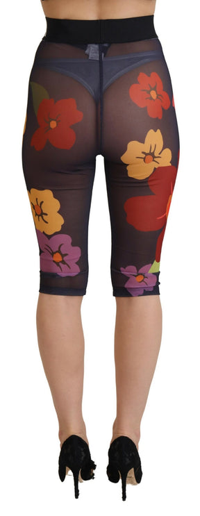 Dolce & Gabbana Schwarze Leggings mit Blumenmuster und Stretch-Taille