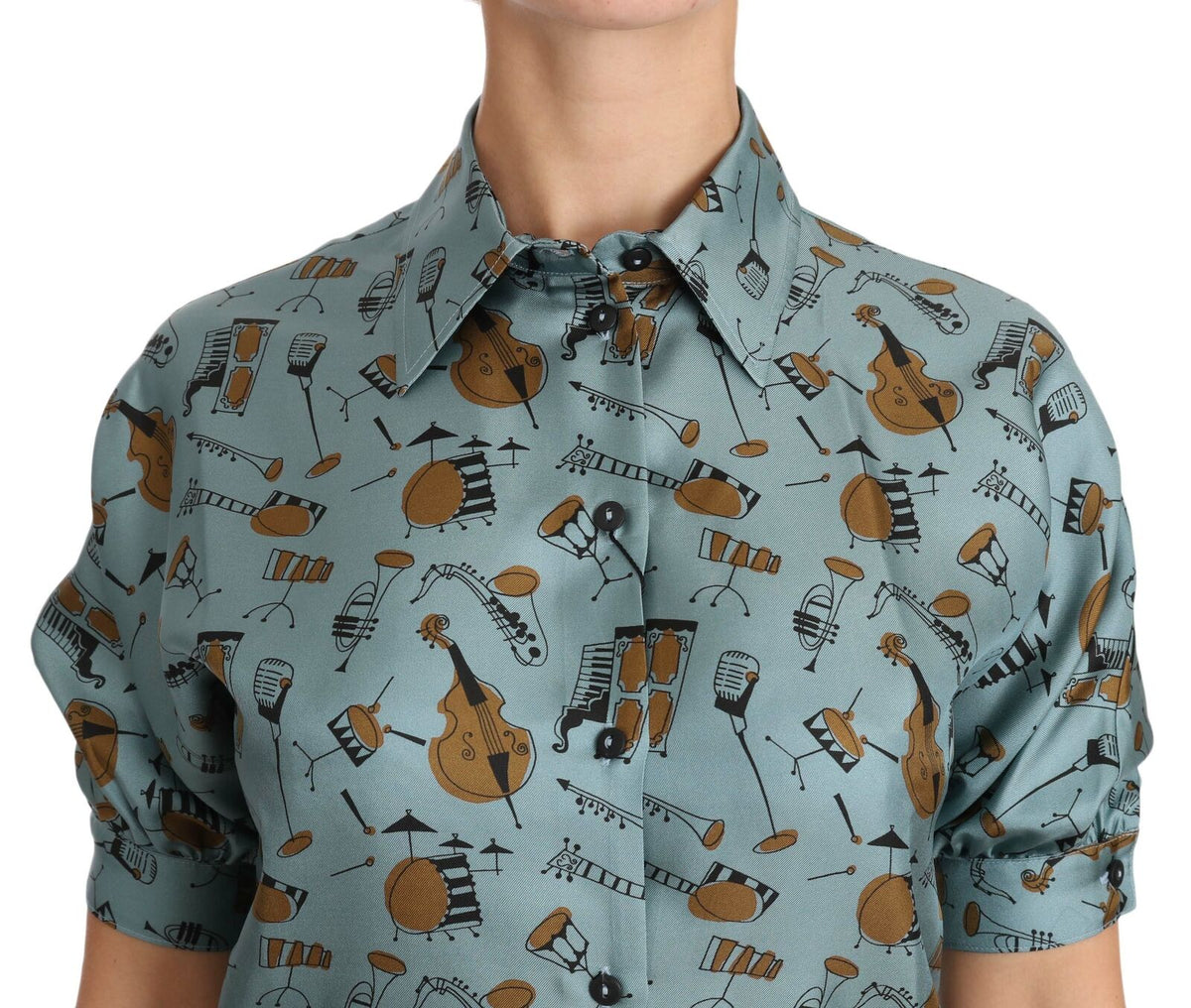 Dolce & Gabbana Multicolor Musikinstrumente Seide Kurzarmhemd