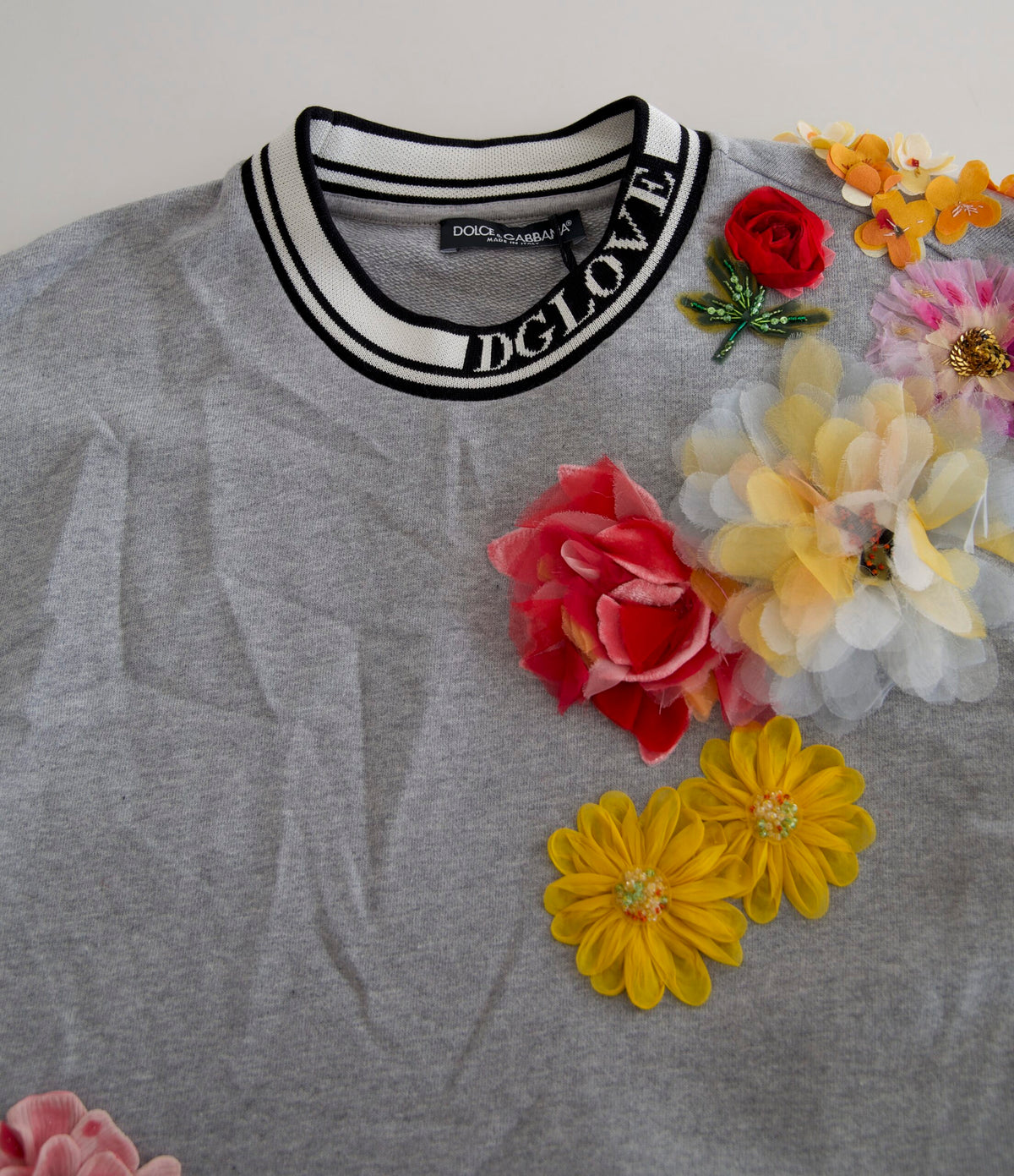 Dolce & Gabbana Grauer DG Amore Queen Pullover mit Blumenmuster