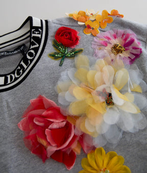 Dolce & Gabbana Grauer DG Amore Queen Pullover mit Blumenmuster