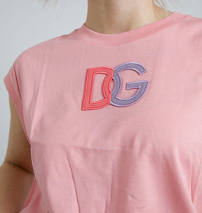 Dolce & Gabbana Rosa Baumwolle DG Logo Rundhalsausschnitt Tank-T-Shirt