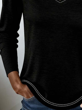 Winter Damen Crossover Pullover Top Schwarz – Elegant & Warm