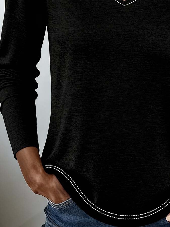 Winter Damen Crossover Pullover Top Schwarz – Elegant & Warm