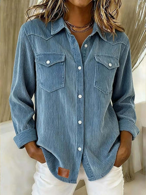 Warm Cordhemd Damen Winter Jeansblau Casual Oversize