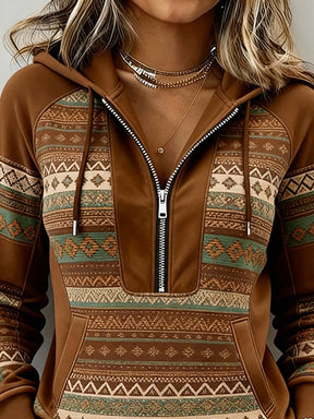 Winter Hoodie Damen Boho Ethno Warm Kuschelpullover Braun