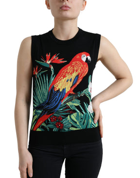 Dolce & Gabbana Schwarzer Vogel Wolle stricken ärmelloses Tank-T-Shirt