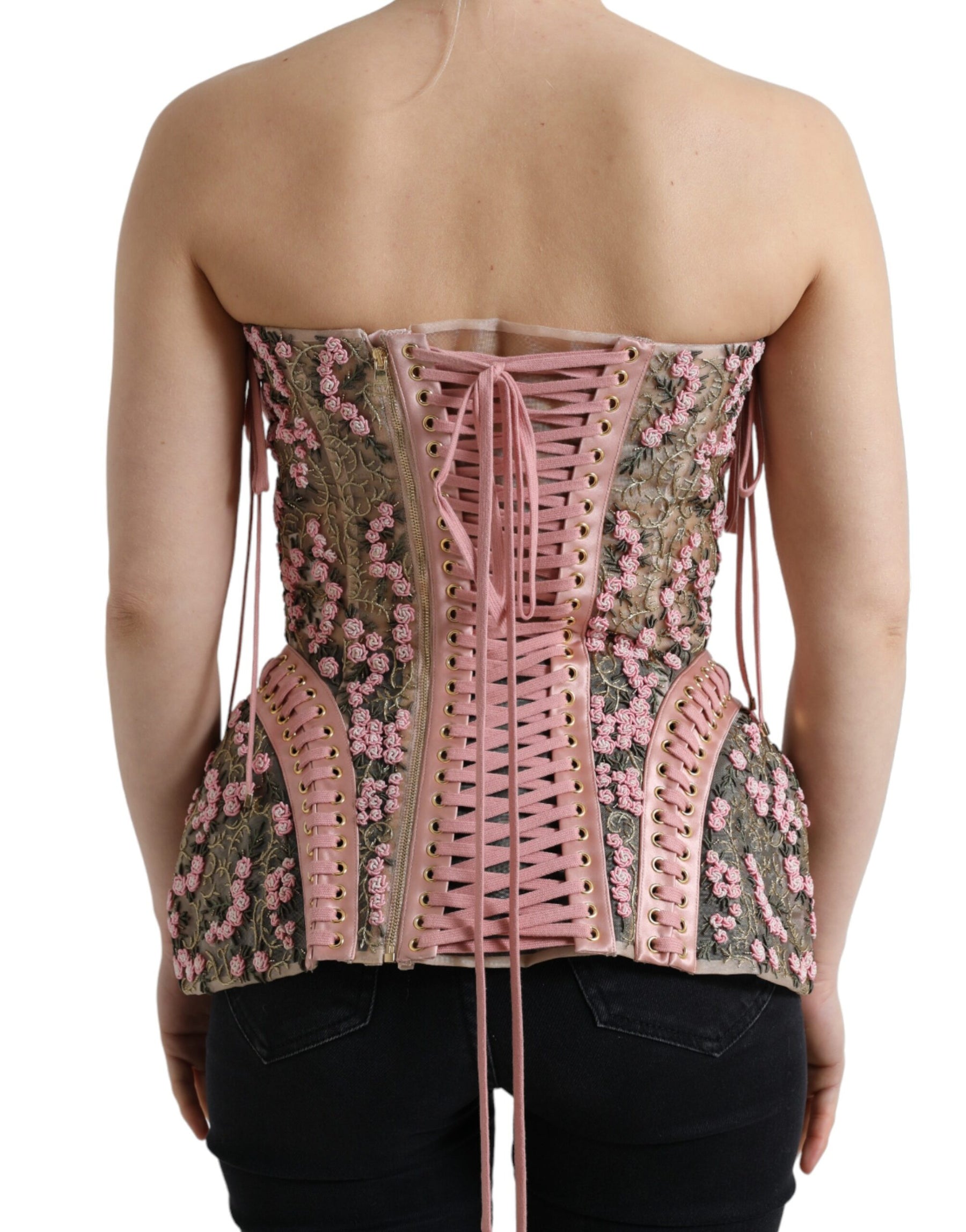Dolce & Gabbana Rosa Floral Applique Bustier Korsett Top