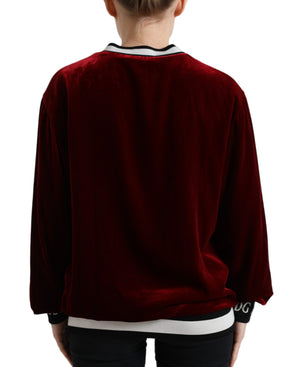 Dolce & Gabbana Bordeauxfarbener Pullover mit Rundhalsausschnitt aus Samt
