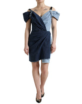 Dolce & Gabbana Blaues Patchwork-Minikleid aus zweifarbigem Denim