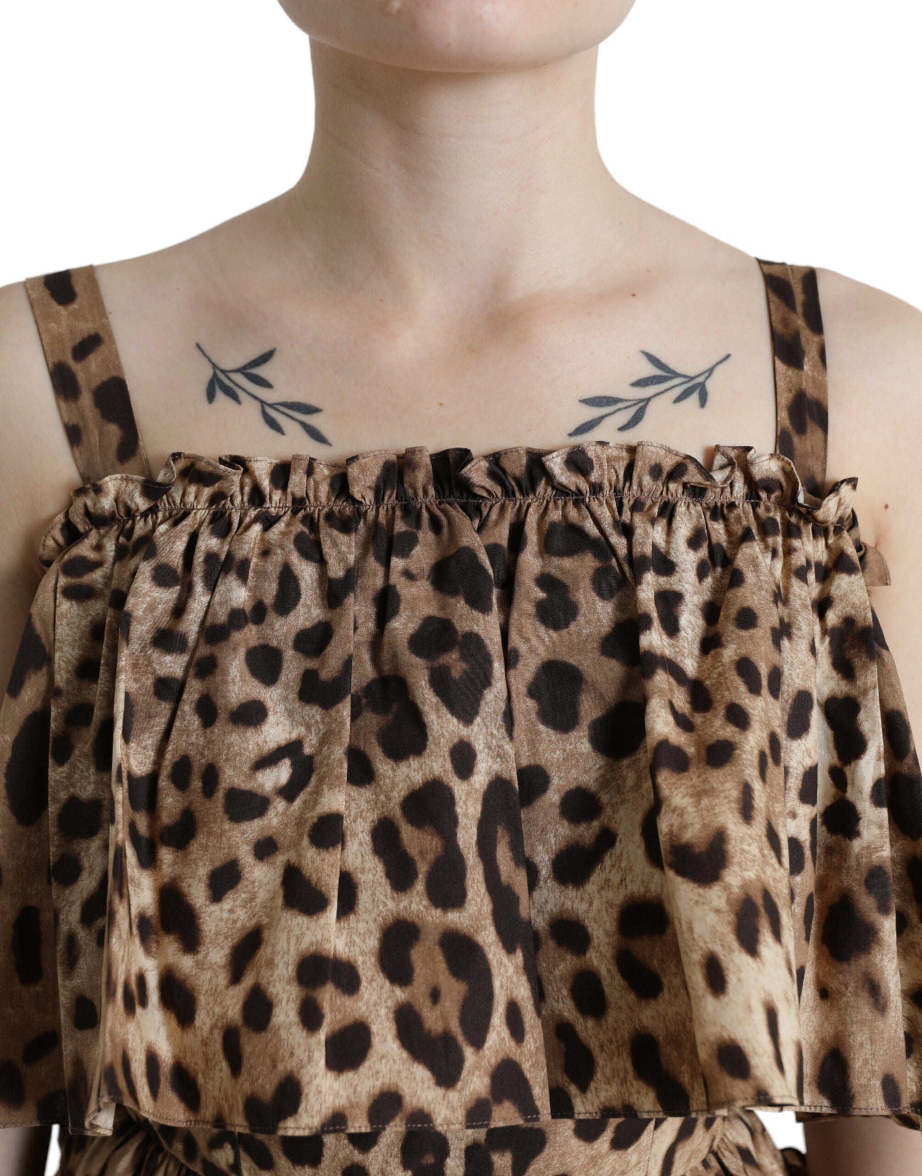 Dolce & Gabbana Braunes ärmelloses A-Linien-Kleid mit Leopardenmuster