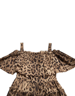 Dolce & Gabbana Braunes ärmelloses A-Linien-Kleid mit Leopardenmuster