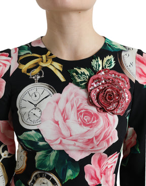 Dolce & Gabbana Schwarzes Kleid mit floraler Verzierung aus Spitze in A-Linie