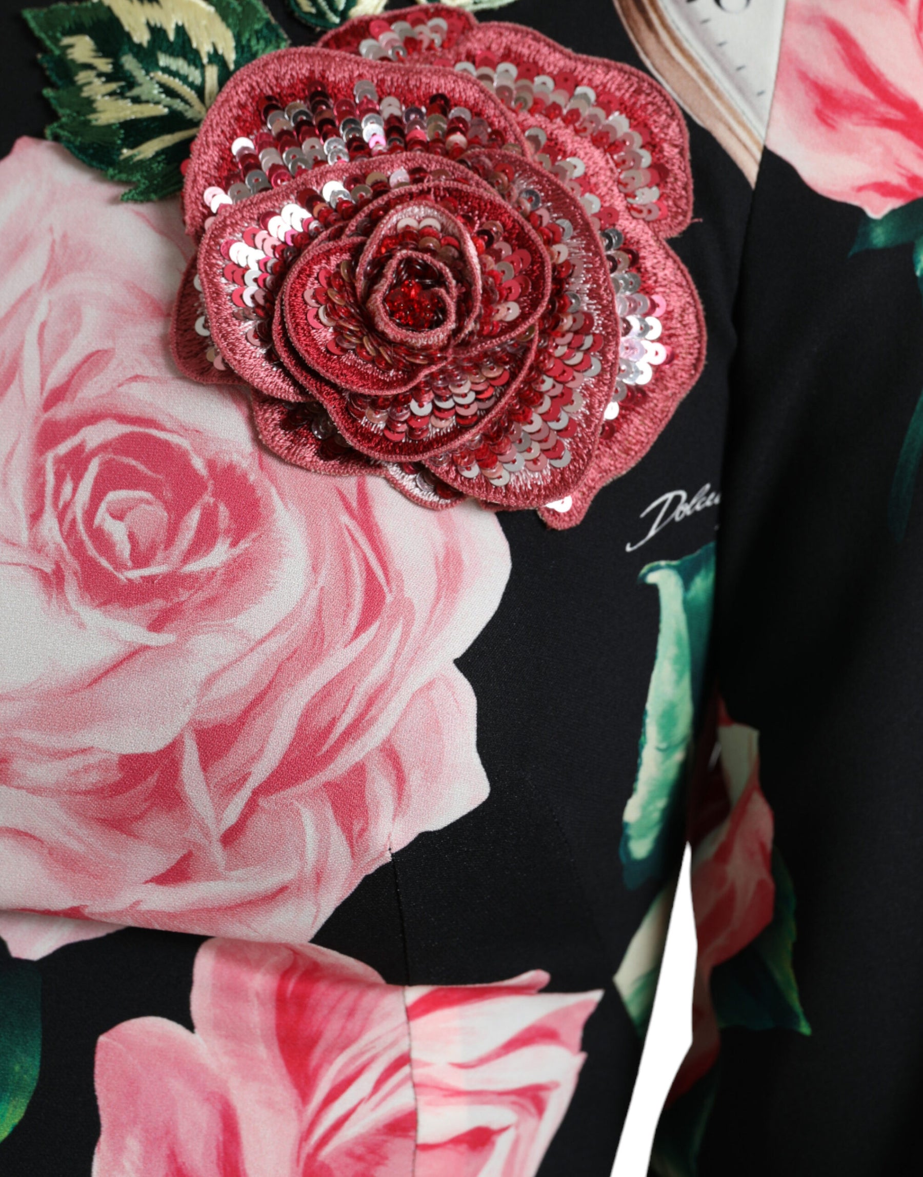 Dolce & Gabbana Schwarzes Kleid mit floraler Verzierung aus Spitze in A-Linie