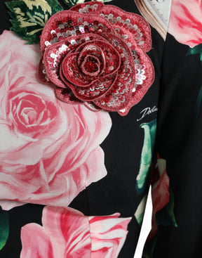 Dolce & Gabbana Schwarzes Kleid mit floraler Verzierung aus Spitze in A-Linie
