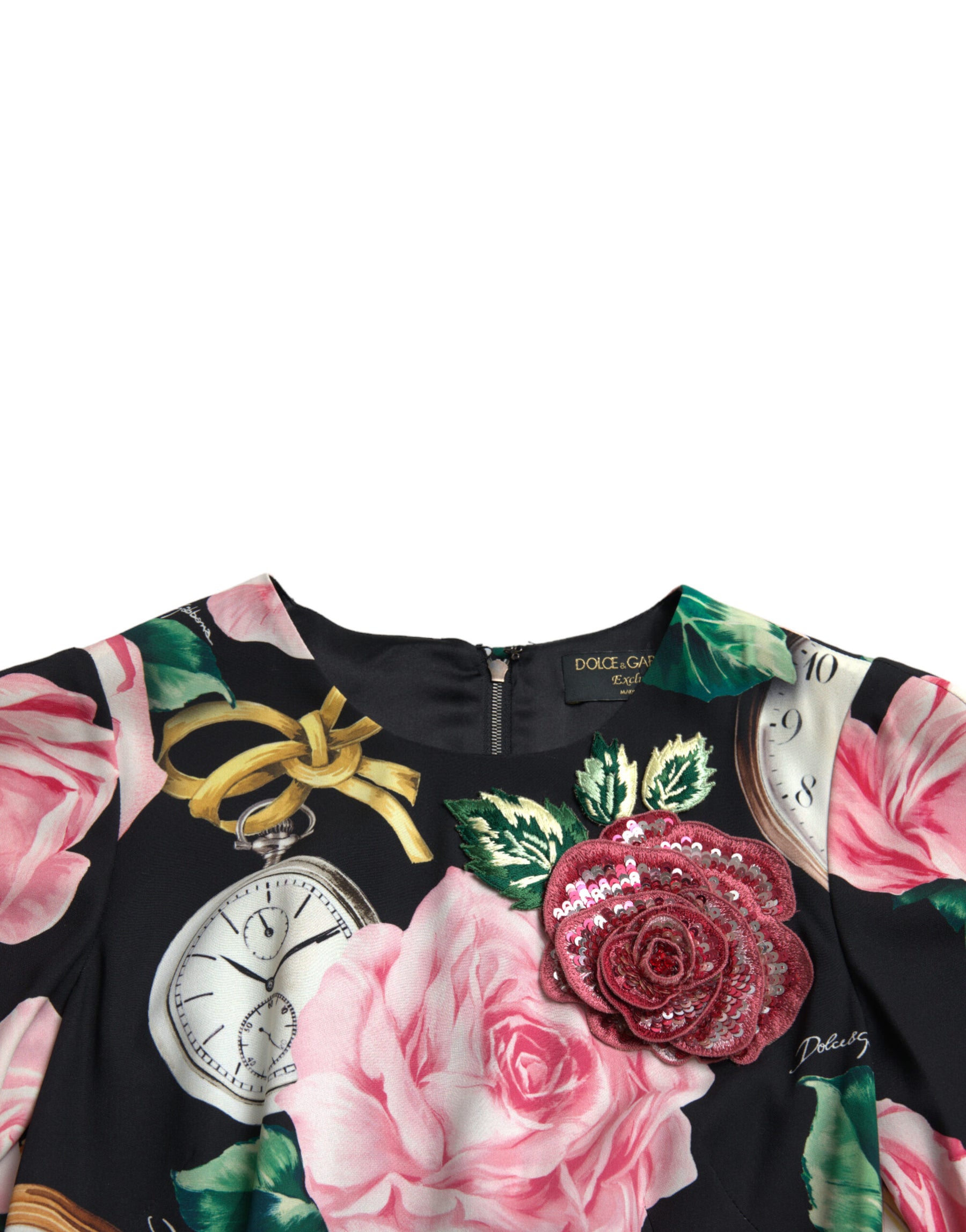 Dolce & Gabbana Schwarzes Kleid mit floraler Verzierung aus Spitze in A-Linie