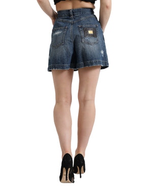 Dolce & Gabbana Blaue Baumwolle mit hoher Taille Denim Hot Pants Shorts