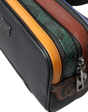 Dolce & Gabbana Schwarzes Exotenleder Logo Gürtel Taille Gürteltasche