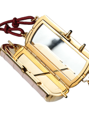Dolce & Gabbana Rosa Exotisches Leder Mini-Spiegel Quaste Makeup Tasche