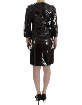 Dolce & Gabbana Schwarzes geblümtes 3/4-Ärmel-Etuikleid