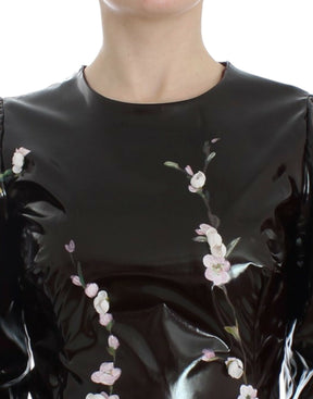 Dolce & Gabbana Schwarzes geblümtes 3/4-Ärmel-Etuikleid