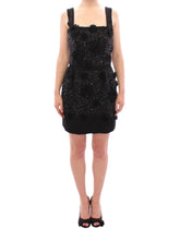 Dolce & Gabbana Schwarzes geblümtes, kristallbesetztes Kleid
