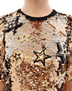 Dolce & Gabbana Meisterwerk goldfarbenes Kleid mit Pailletten und Swarovski-Kristallen