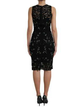 Dolce & Gabbana Schwarzes Etuikleid mit floraler Spitze und Kristall
