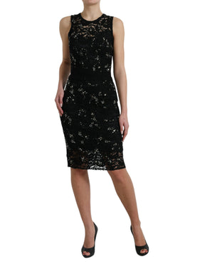 Dolce & Gabbana Schwarzes Etuikleid mit floraler Spitze und Kristall