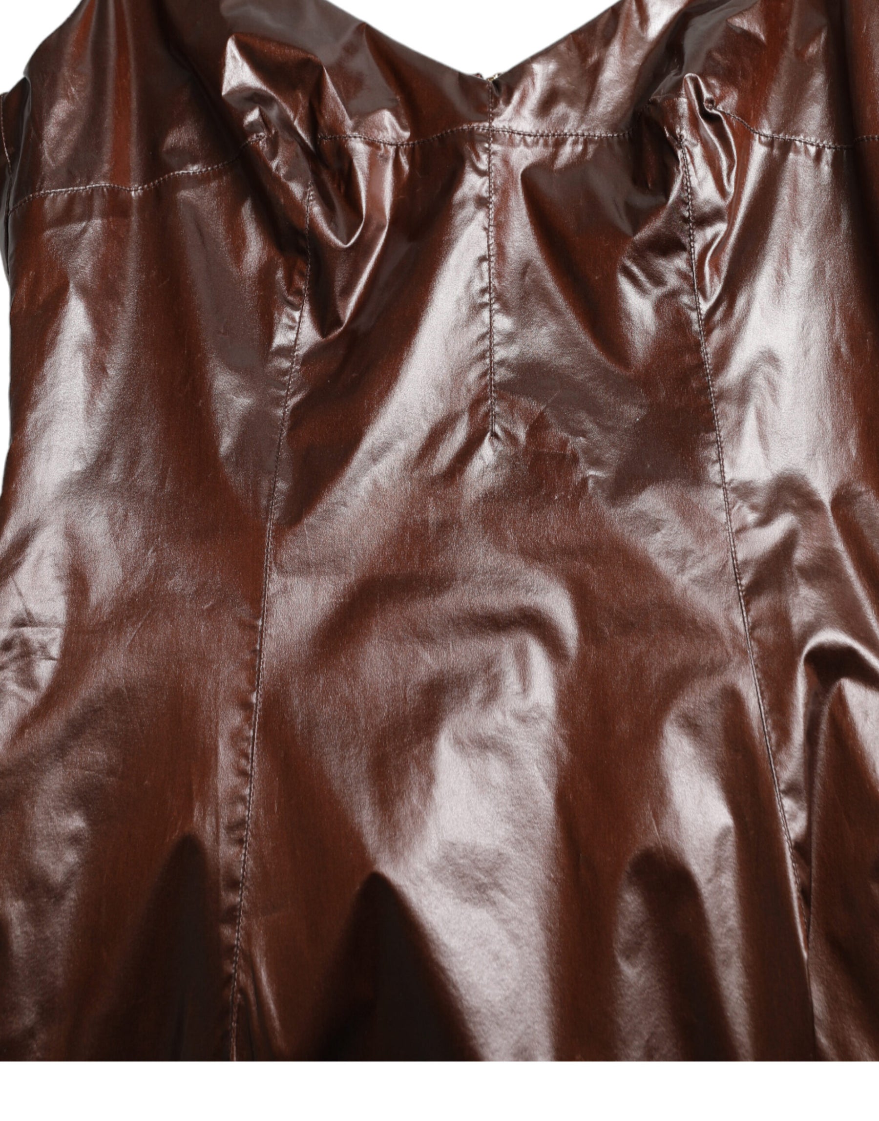 Dolce & Gabbana Brauner glänzender Seidenmantel ärmelloses Bodycon Midikleid
