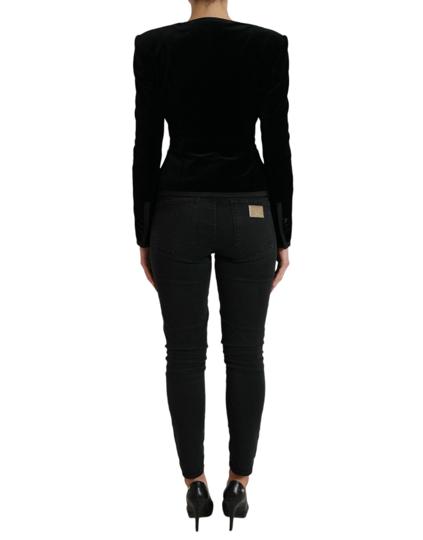 Dolce & Gabbana Zweireihige Jacke aus schwarzem Baumwollsamt