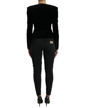 Dolce & Gabbana Zweireihige Jacke aus schwarzem Baumwollsamt