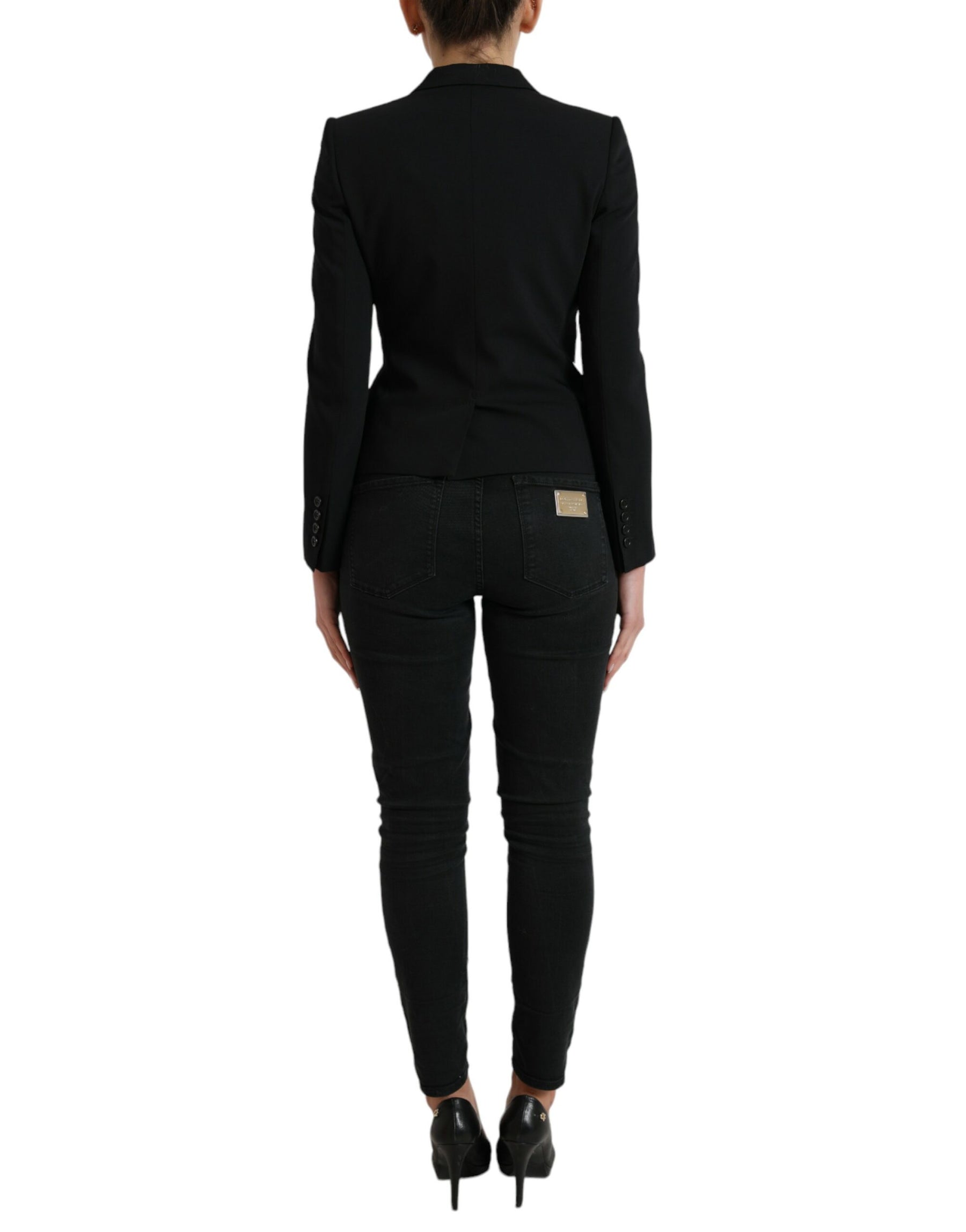 Dolce & Gabbana Schwarzer einreihiger Blazermantel aus Wolle Jacke