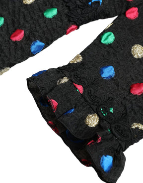 Dolce & Gabbana Schwarzes gepunktetes Midikleid mit Rüschen aus Baumwolle
