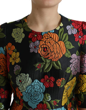 Dolce & Gabbana Schwarzes knielanges Kleid mit Blumenstickerei