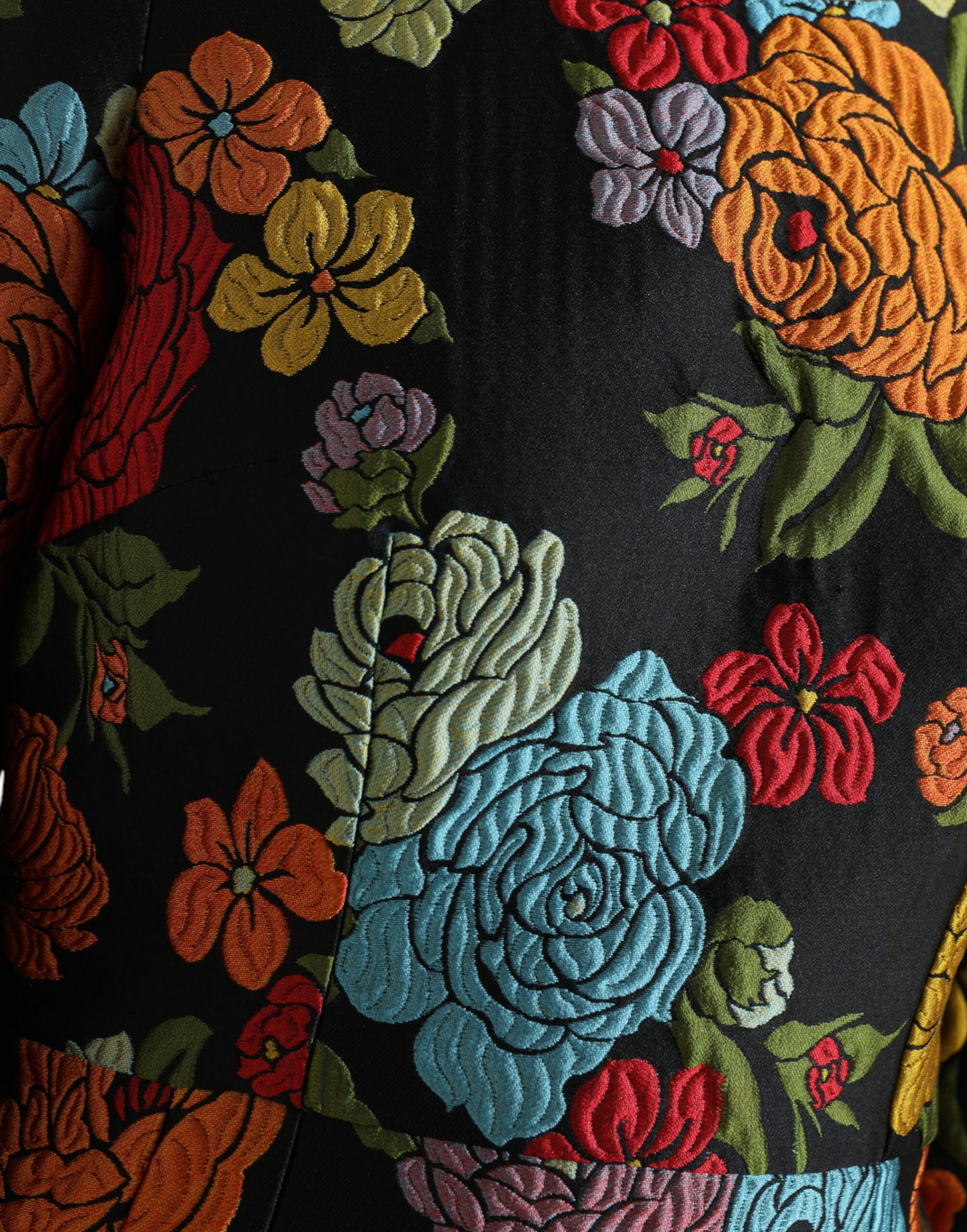 Dolce & Gabbana Schwarzes knielanges Kleid mit Blumenstickerei