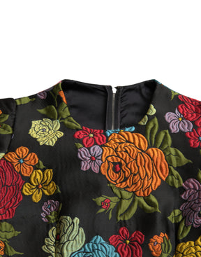 Dolce & Gabbana Schwarzes knielanges Kleid mit Blumenstickerei