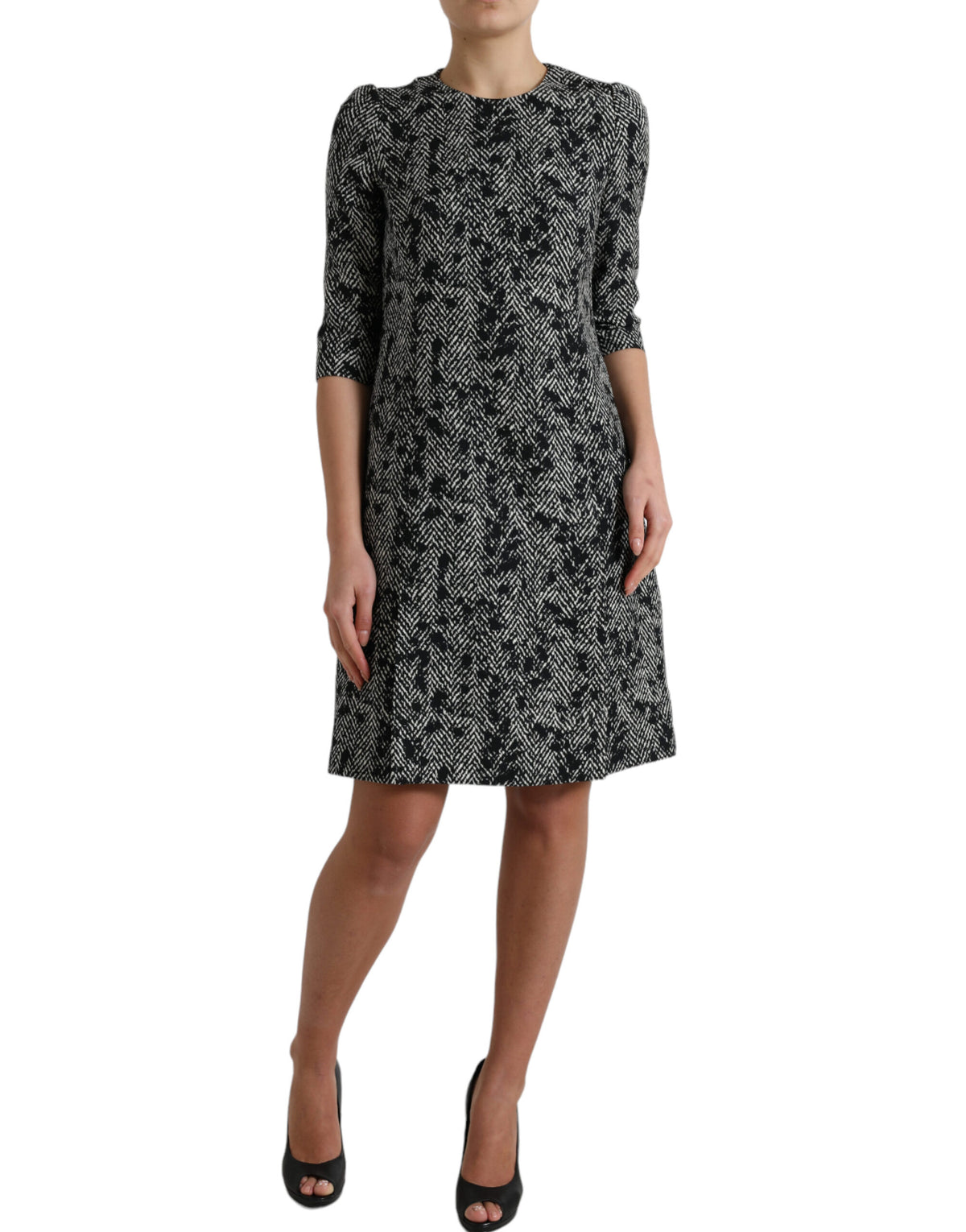 Dolce & Gabbana Schwarzes Chevron-Polyester-Shift-Minikleid